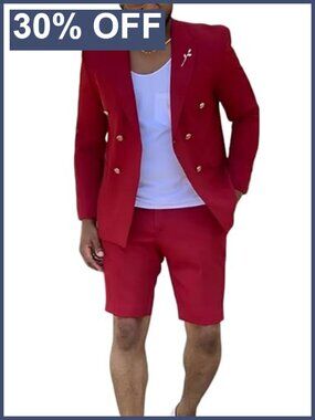 Men's 2pc Summer Short Suit Lightweight Wedding Tuxedo Polyester Blend